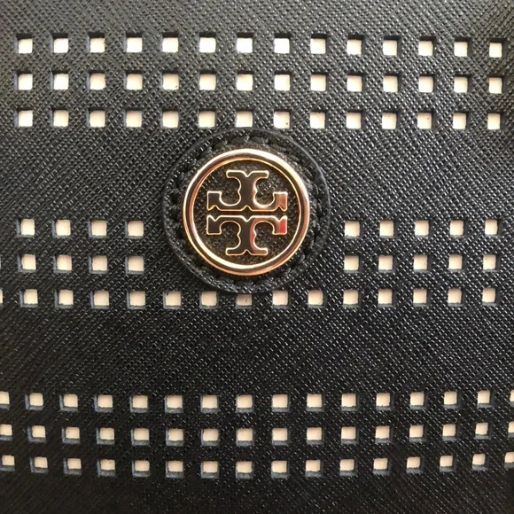 New Tory Burch Robinson perforated satchel bag black purse white $550 - Picture 6 of 6